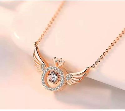 Pitaamaa Rose Gold Plated Angel Wing Pave Pendant Wing Pave Necklace MRT-26 Gold-plated Crystal Brass Pendant Set