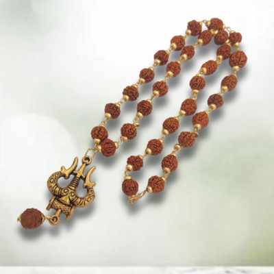 Kuttumb Gems & Jewels Most Beautiful Bhagwan Mahadev Dotted Locket Pendant With 5 Mukhi Rudraksha Mala Gold-plated Brass Locket Set