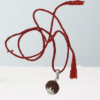 Kuttumb Gems & Jewels 7 Mukhi Rudraksha Nepali Seven Face Rudraksha Metal Capped Wood Pendant Silver Wood Pendant Set