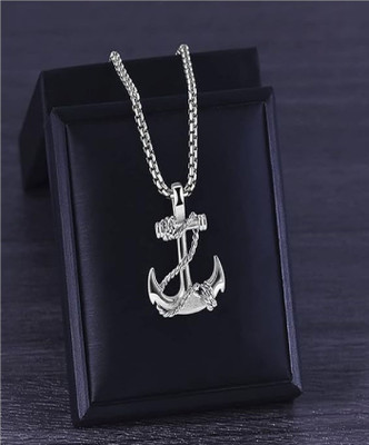Ruhi Collection Anchor Shape Pendant Locket Necklace with Chain For Men & Boys Titanium Stainless Steel Pendant