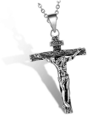 Jewelgenics Stainless Steel Unisex Silver Plated Jesus Cross Pendant Christian Prayer Gift Stainless Steel Pendant