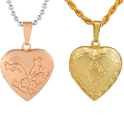 RN Dual Tone Plated Love Heatshape Photoadded Pendant Locket for Couple Gold-plated Brass Pendant