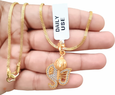 SAPNAPALACE GANPATI WITH GADA DIMONDS GOLD PENDANT WITH GOLD CHAIN Gold-plated Brass Pendant