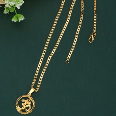 AanyaCentric 22inch Long Chain Necklace with Om Locket Fashion Accessories Gold-plated Brass Pendant Set