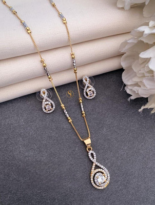 KARMASALESJEWELLERY A.D. Diamond Tu-Tone Pendant Set Gold-plated Alloy Pendant Set
