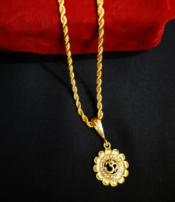 JIYANSHI ENTERPRISE Om Round Flower & Rasha Chain Gold-plated Diamond Alloy Pendant Set