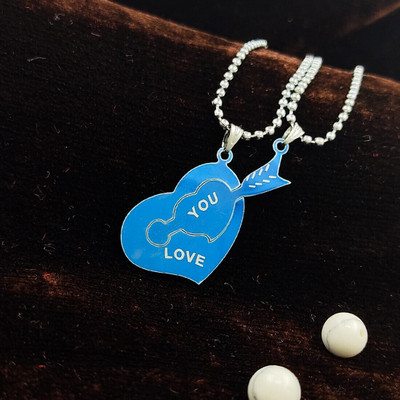 Trinkets Blue-Colour Arrow My Heart Stainless Steel Couple Pendant Rhodium Stainless Steel Pendant