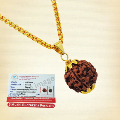 Shade Creation Rudraksh 5 Mukhi reddish-brown Gold-plated Beads Brass, Wood Pendant Set