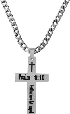 M Men Style Chrismax Gift Jesus Cross PSALM 46:10 With 22 Inch Steel Chain Sterling Silver Stainless Steel Pendant