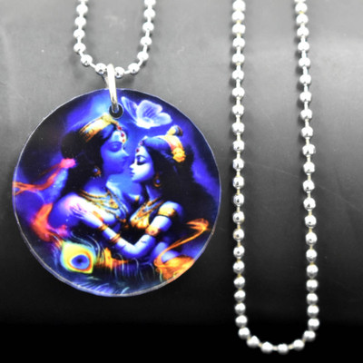 Abhiora Fashion Lord Krishna Radha Raslila Purple Bead Chain Religious Pendant for Men and Women Acrylic Pendant