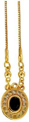 KICHONA GALLERY Radiant Gold Necklace with Black Gemstone and Sparkling Accents Alloy Pendant Set