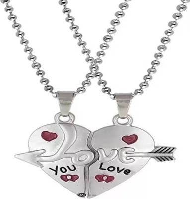 NEERAJYOTII Love You Heart With Broken Two Half Heart Shape Love Pendant Chain Titanium Cubic Zirconia Stainless Steel Pendant