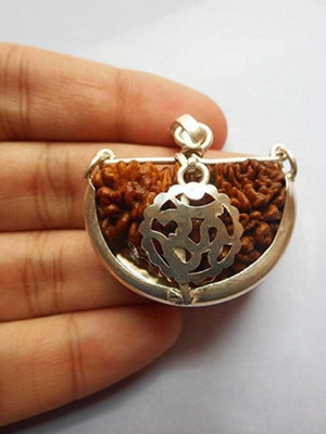 shahinpearlmart OM Ek Mukhi Rudraksha Big Size Bead Pure Sterling Silver Pendant One face Cap Natural Brown with 1 Lab Certificate for Men and Women Silver Wood, Metal Pendant