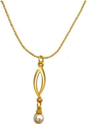 SURAT DIAMONDS Drop Shaped Pearl and Gold-Plated Pendant with Chain for Women Gold-plated Pearl Metal Pendant