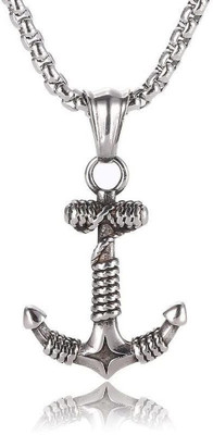 Whitechimes Ship Rope Anchor Hook Fancy Pendant And Chain For Men Stainless Steel Pendant Silver Stainless Steel Pendant