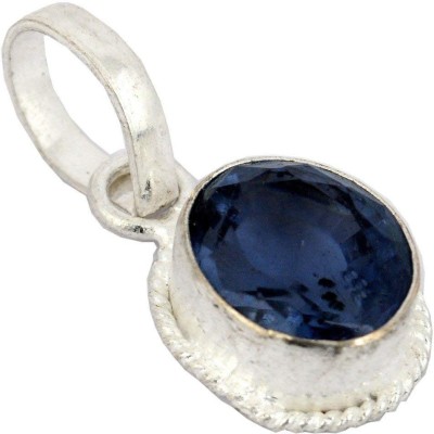 barmunda gems 11.25 Ratti Created Blue Sapphire Silver Pendant For Men And Women Sapphire Metal