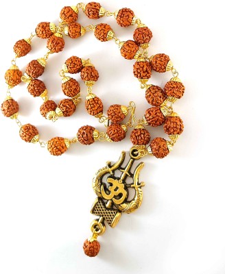 SGE89 Shiva Om Trishul Damru Pendant Rudraksha Mala Pack of 1- Golden Gold-plated Metal Pendant Set