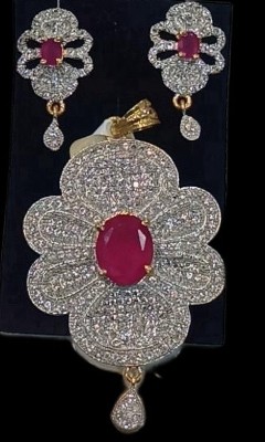 pinkjewel Pink-7.10 Rhodium, Gold-plated Cubic Zirconia, Zircon Stone, Copper, Brass Pendant Set