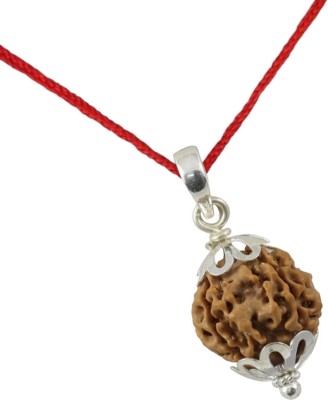 JangraBro 5 Mukhi Rudraksha Original Certified 5 Faced/Five Face Rudraksh Silver Beads Wood Pendant Set