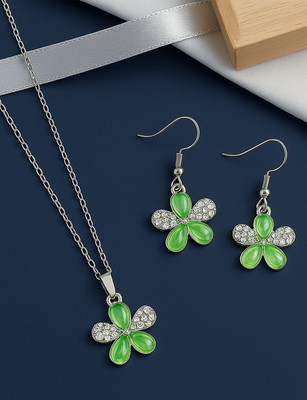 RANEM Metal Silver Green Jewellery Set(Pack of 1)