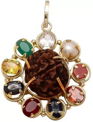 White Aura Vastu Store Navratan Navgrah Locket With Rudraksha Symbol Of Lord Shiva Metal Pendant