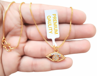 SAPNAPALACE EVIL EYE DIMONDS GOLD PENDANT WITH BOX CHAIN Gold-plated Brass Pendant