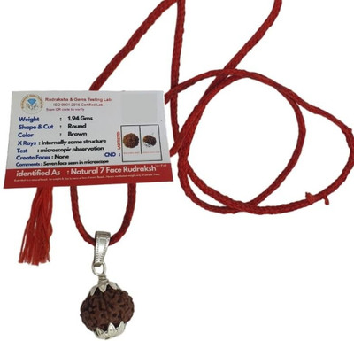 HAPPY CREATION 7 Mukhi Rudraksha Nepali Original Brown Beads Seven Face Rudraksha Silver Wood Pendant Set