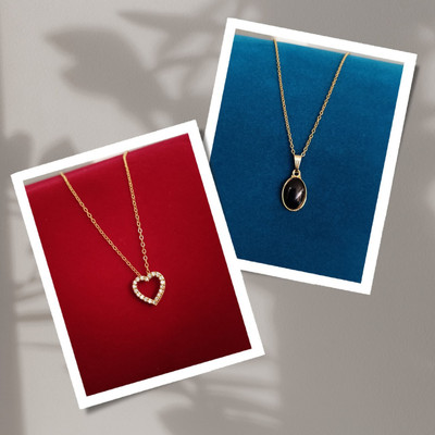 MANZIL Gold-plated Ruby Alloy Pendant Set