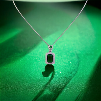 Agarwalproduct Silver Cubic Zirconia CZ Green Rhodium Plated Necklace Gift for Women & Girls | Silver Alloy Locket Set