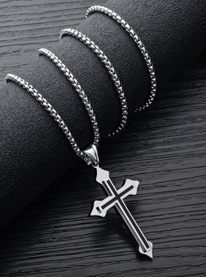 RAPPERSSHOP Stainless Steel Jesus Cross Pendant with Box Chain Sterling Silver Stainless Steel Pendant Set