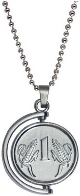 Animated One Rupees Silver Coin Locket With Chain Silver Stainless Steel Pendant Set Silver Metal Locket Set