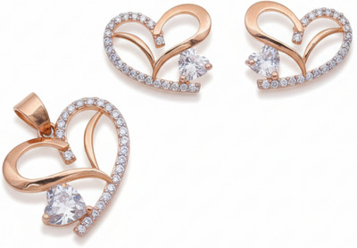 forevershine Designer Rose Gold Plated Heart Pendant and Earrings Set with Solitaire AD Stone Alloy Pendant Set