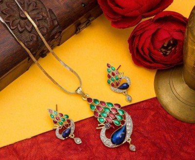 VIRU FASHION Adorable Fancy peacock Gold-plated Diamond Alloy Pendant Set