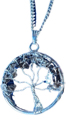 Maitri Export Natural Crystal Stone Smokey Quartz Tree of Life Pendant with Metal Chain Silver Quartz Copper Pendant Set