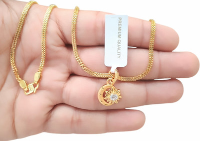 SAPNAPALACE MOON STAR GOLD DIMOND PENDANT WITH 2 LINE CHAIN Gold-plated Brass Pendant Set