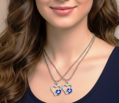 SAPTARISHI Evil Eye Heart shape Leaf Design Dimond Pendant Locket for Girls ,Women Set of 2 Alloy Locket Set