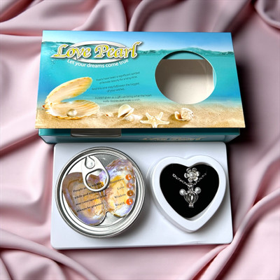 Dear Diamond Love Pearl Wish Necklace Gift Set – Real Oyster With Hidden Pearl Silver Pearl Brass Pendant Set