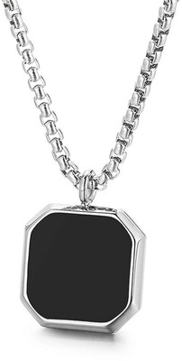 Smykker Fashion Black Onyx Octagon Inlay Square Pendant/Necklace, Men Black Onyx Amulet Pendant Silver Stainless Steel Pendant