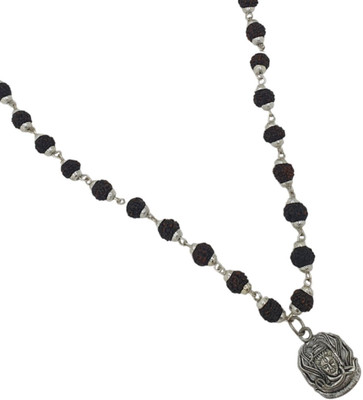 Kuttumb Gems & Jewels Most Demanded Shiv Symbol Dotted Locket Pendant With Mala Silver Beads Brass, Wood Locket Set