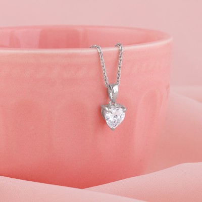GIVA 925 Silver Anushka Sharma Silver Solitaire Heart Pendant with Link Chain Rhodium Zircon Silver Pendant