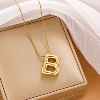 Miami Alphabet B pendant for women anti tarnish necklace chain locket korean initial Gold-plated Alloy, Metal, Stainless Steel, Brass Pendant