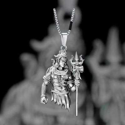 SSUNIQ Lord Shiva Pendant for Men & Boys – Silver-Plated with Stainless Steel Chain Silver Stainless Steel Pendant