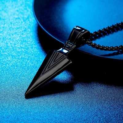 Ruhi Arrow Shape Pendant/Locket for Men Spearhead Arrowhead locket Biker, Party wear Black Silver Stainless Steel Locket