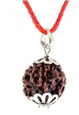 Beautum Natural Npali 4 Mukhi Rudraksha Four Face Rudraksha Metal Cap Wood Pendant