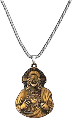 AFH Jesus Christ Holy Cross Christian Bronze Locket with Snake Chain Pendant Metal Pendant