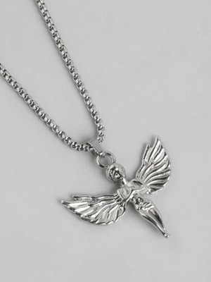 Harsh Enterprises Men Angel Shaped Pendant Nacklace With Chain Silver Stainless Steel Locket