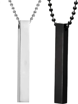 Alviira Combo of Black & Silver 3D Vertical Cuboid Bar Pendant Necklace 2 Pcss Titanium Stainless Steel Pendant Set