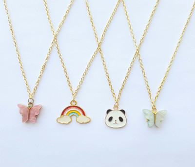 Jewels Wallah Pink butterfly white butterfly rainbow & Panda pendant combo pack of 4 Gold-plated Alloy Pendant Set