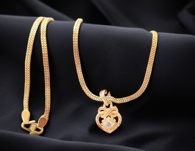 DIVS FASHION Trendy diamonds pendant with micro gold plated chain Gold-plated Brass Pendant Set