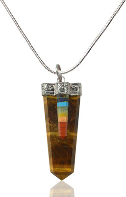 CRYSTU Tiger Eye With 7 Chakra Flat Stick Crystal Stone Pendant With Chain For Unisex Crystal Crystal, Stone Pendant